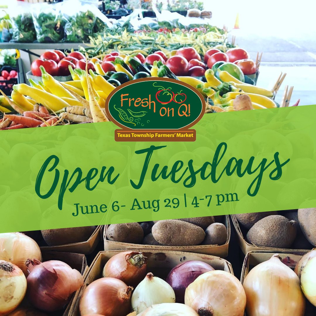 FreshOnQ's tweet photo. Tuesday Markets are Here! - https://t.co/dBodJku0Ll
Come on out from 4-7 pm and grab groceries or grab dinner!

#texastwpfm #freshonq #texascorners #nightmarkets #eatfresh #shoplocal #strawberryseason #familydinner #mifarmersmarkets https://t.co/50c62IprFO