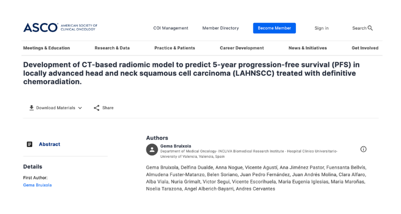 Are you attending the #ASCO2023 meeting? We're presenting our groundbreaking work focusing on identifying an imaging signature that predicts progression-free survival (PFS) in locally advanced head and neck squamous cell carcinoma (LAHNSCC). We continue exploring the power of
