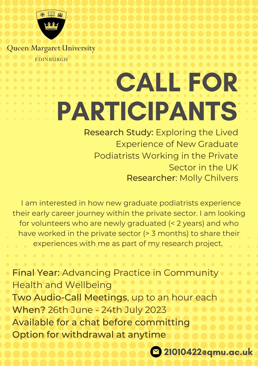BrainteePod's tweet image. 🌟 Are you a new graduate podiatrist working in the private sector in the UK? 
🗣️ Share your story through an interview. Your perspective may shape the future of the field.
📩 Interested? Email at: 21010422@qmu.ac.uk
#ResearchStudy #Podiatry #PrivateSector #NewGraduate