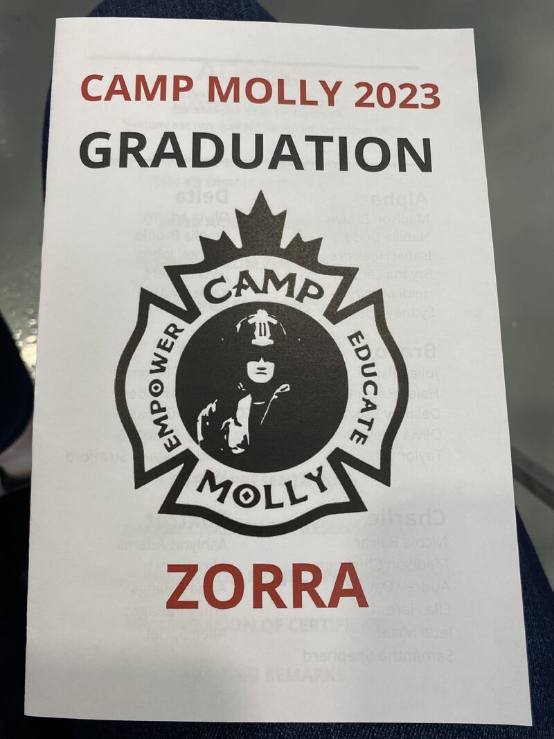 Congrats graduates of #CampMollyZorra! The passion and pride was palpable in #ZorraTownship for the #Futurefirefighters on stage and those in the audience. 

Thank you Chief Deanna Kirwin, Kassandra Paone and Deputy Mayor Katie Grigg, for sharing your stories.

#mentorshipmatters
