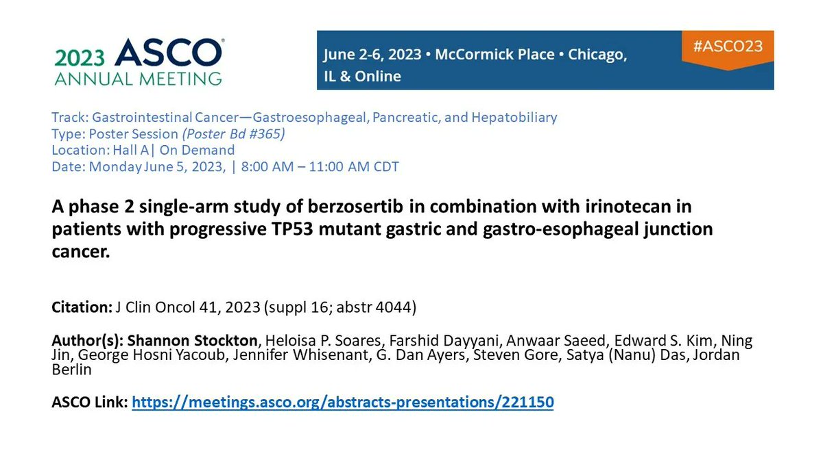 It’s another great day at #ASCO23! See key results and conclusions for #ETCTN (10211) #GastrointestinalCancer #clinicaltrial soon (Today - Monday, June 5 at 8:00 – 11:00 AM CDT). #NCICTEP @ShannonSomerMD. buff.ly/43Es1kN