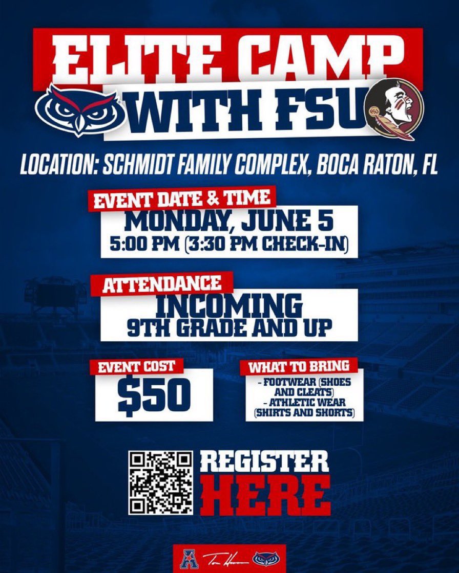 See you Tonight‼️LFG‼️ 
Camp with <a href="/FSUFootball/">FSU Football</a> ‼️
Walk-ups welcome‼️

#TriCountyTakeover☀️🌴🏈🦉