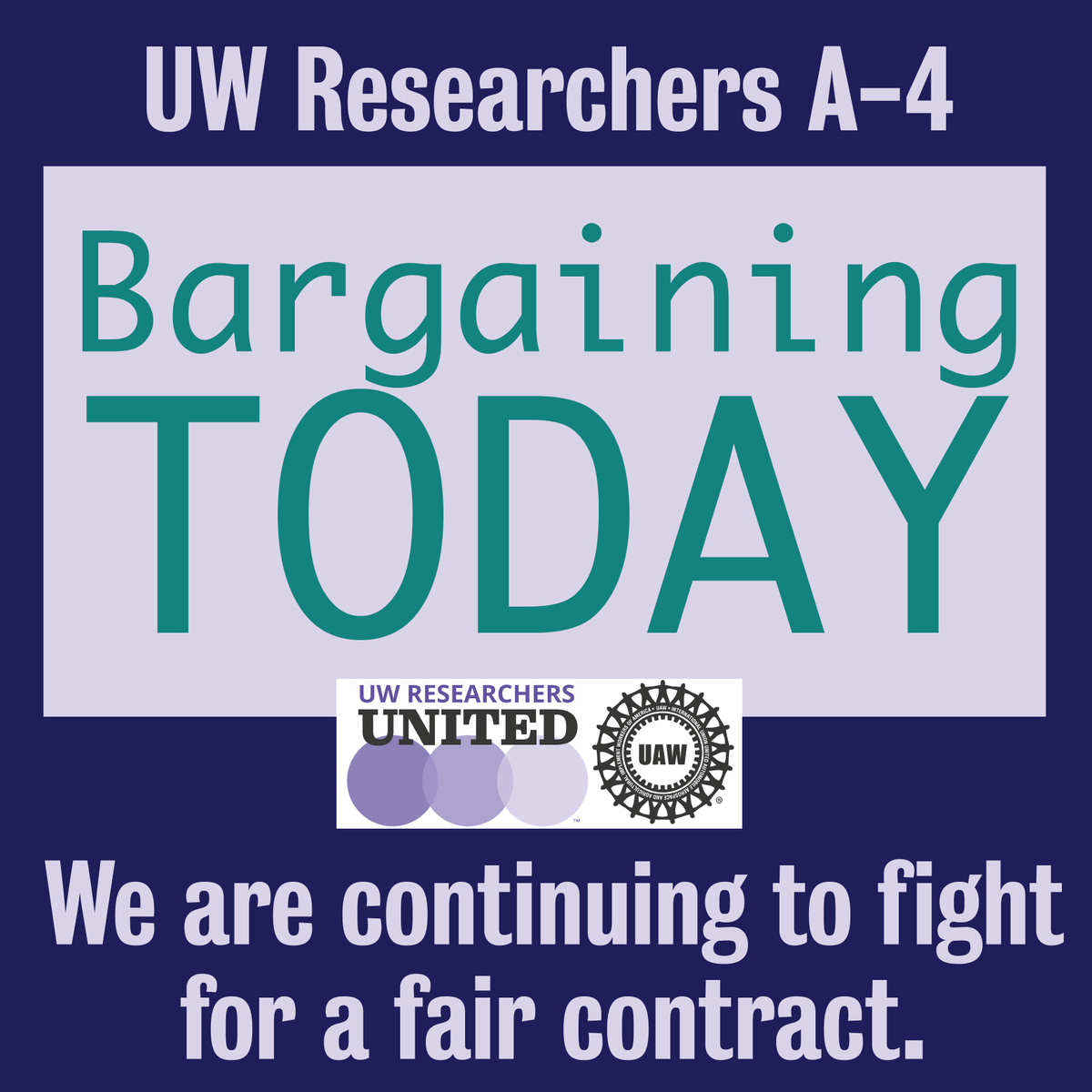 uwrunited's tweet photo. Today is our last scheduled bargaining session with @UW (though we've communicated that we will still be available beyond that as needed). Wedneday June 7th is the first scheduled day of strike action if we still don't have a fair contract. https://t.co/ENHrULdFCN