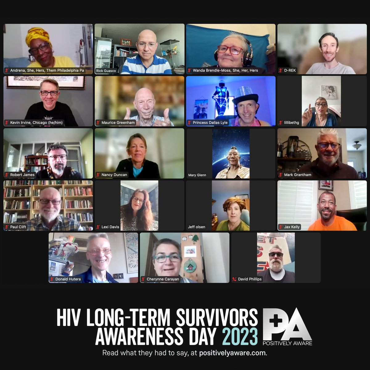 Wanda Brendle-Moss, She, Her (@wandabrendlemos) on Twitter photo My Saturday w/<a href="/RickGuasco/">Rick Guasco</a>
This picture = combined 630 years of living w/ #HIV. To honor HIV Long-Term Survivors Awareness Day, <a href="/PosAware/">Positively Aware</a> organized a βvirtual group picture.β Read what we talked about after the photo shoot:
positivelyaware.com/hltsad-2023-grβ¦
#HLTSAD #ImStillHere My Saturday w/<a href="/RickGuasco/">Rick Guasco</a>
This picture = combined 630 years of living w/ #HIV. To honor HIV Long-Term Survivors Awareness Day, <a href="/PosAware/">Positively Aware</a> organized a βvirtual group picture.β Read what we talked about after the photo shoot:
positivelyaware.com/hltsad-2023-grβ¦
#HLTSAD #ImStillHere