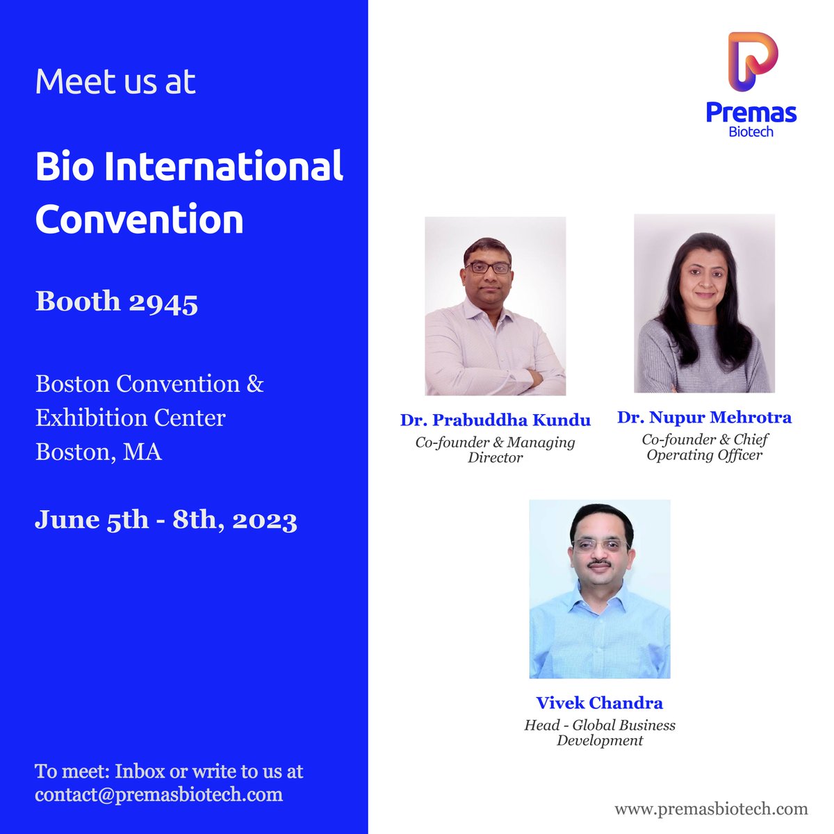 We are here at 𝐁𝐢𝐨 𝐈𝐧𝐭𝐞𝐫𝐧𝐚𝐭𝐢𝐨𝐧𝐚𝐥 𝐂𝐨𝐧𝐯𝐞𝐧𝐭𝐢𝐨𝐧!

Meet Dr. Prabuddha Kundu, Dr. Nupur Mehrotra and Vivek Chandra to learn more about our breakthrough technologies and vaccine development.

#vaccines #boston #biopharmaceuticals #innovation #BIO2023 #partner