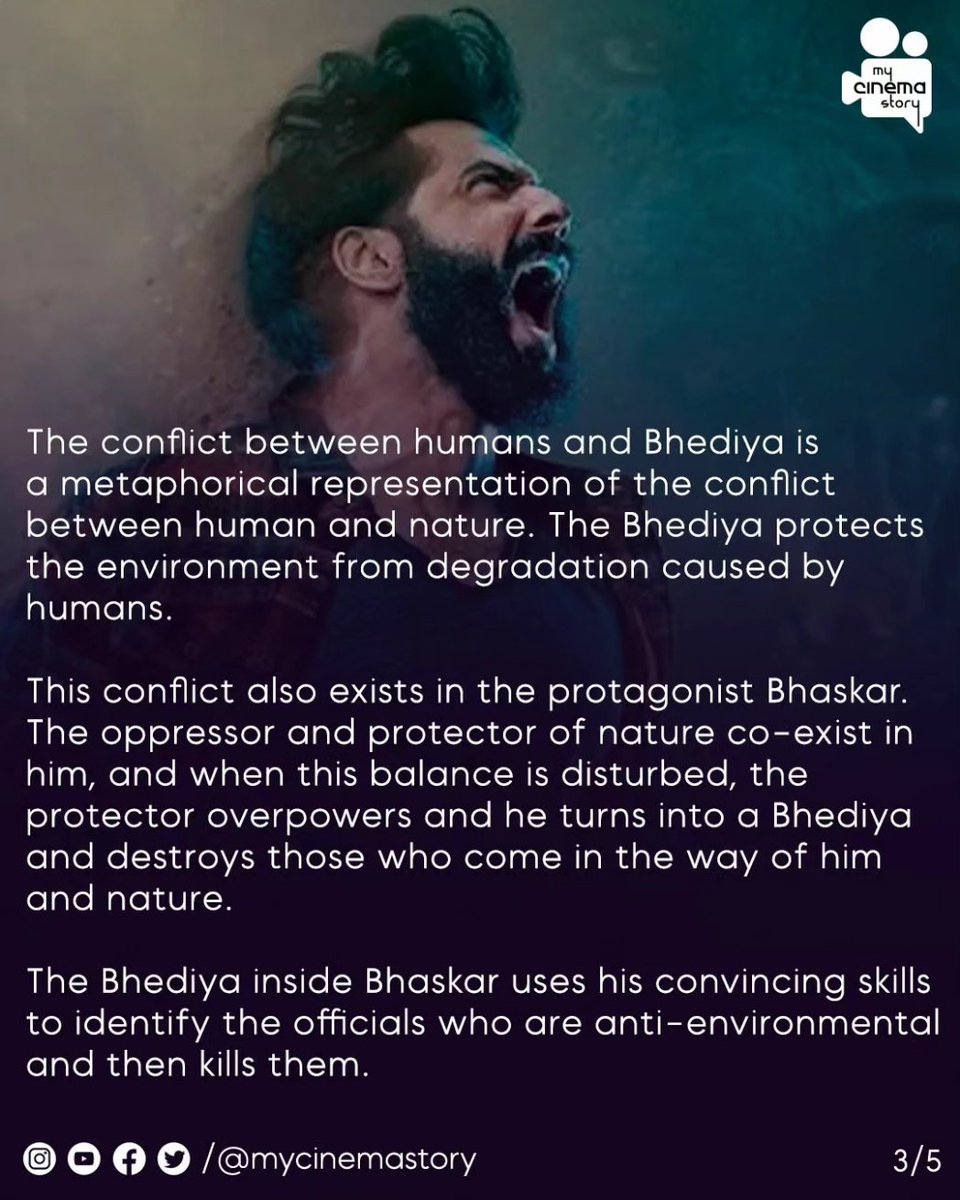 Bhediya : Maintaining a balance between environment & development. #WorldEnvironmentDay : let's look at the recently released film #Bhediya which gives a message about environment conservation and maintaining a balance 🧵 (1/2) @amarkaushik @nirenbhatt @Varun_dvn @kritisanon