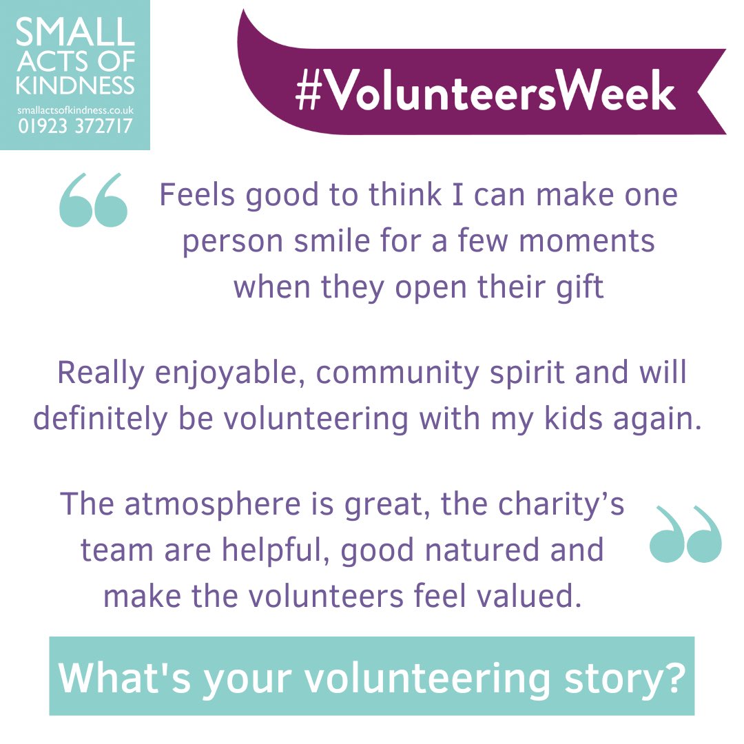 To help celebrate Volunteers Week we would love to hear from our Small Acts of Kindness volunteers. Please share why you volunteer using  #VolunteersWeek and don’t forget to tag us! 💜
@NCVO 
#connectingcommunitieswithkindness #charity #volunteersmakeadifference #volunteers