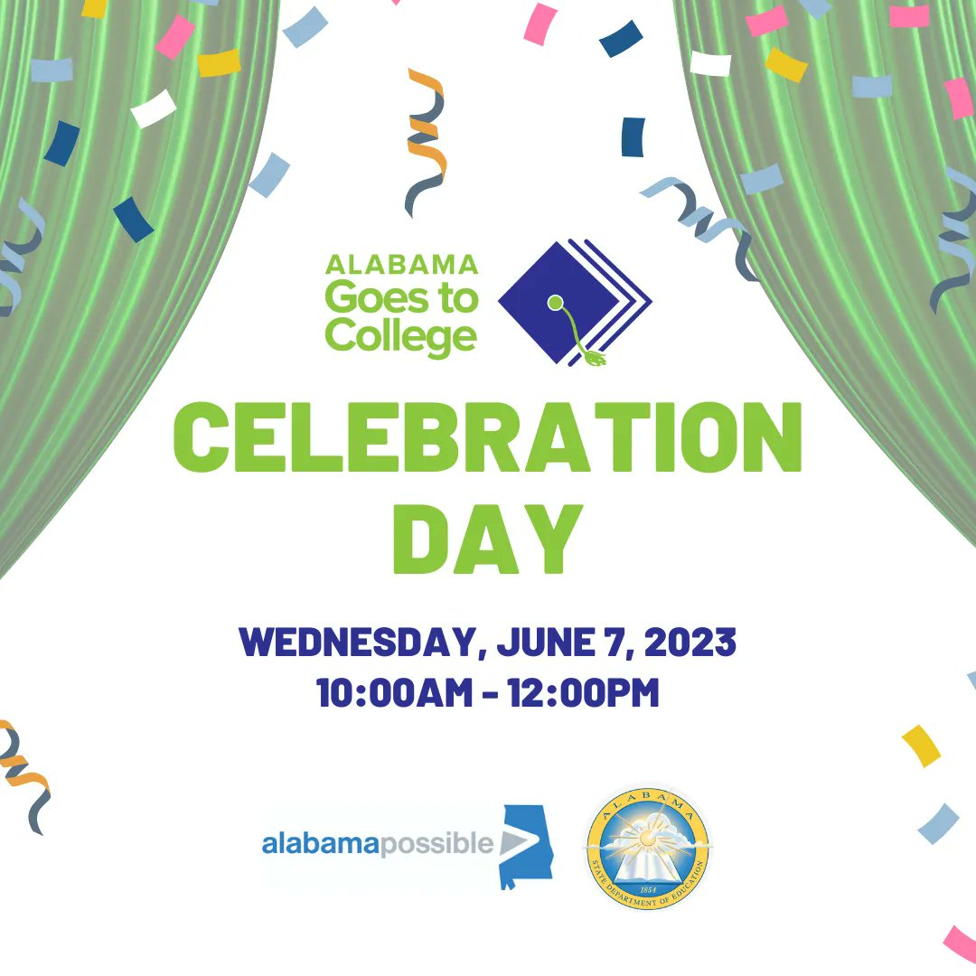 In just two days, join us as we reveal the 2023 winners during the annual Alabama Goes to College Celebration Day! Register for this free virtual event.  #ALGoes2College #AlabamaAchieves buff.ly/43f6ejS