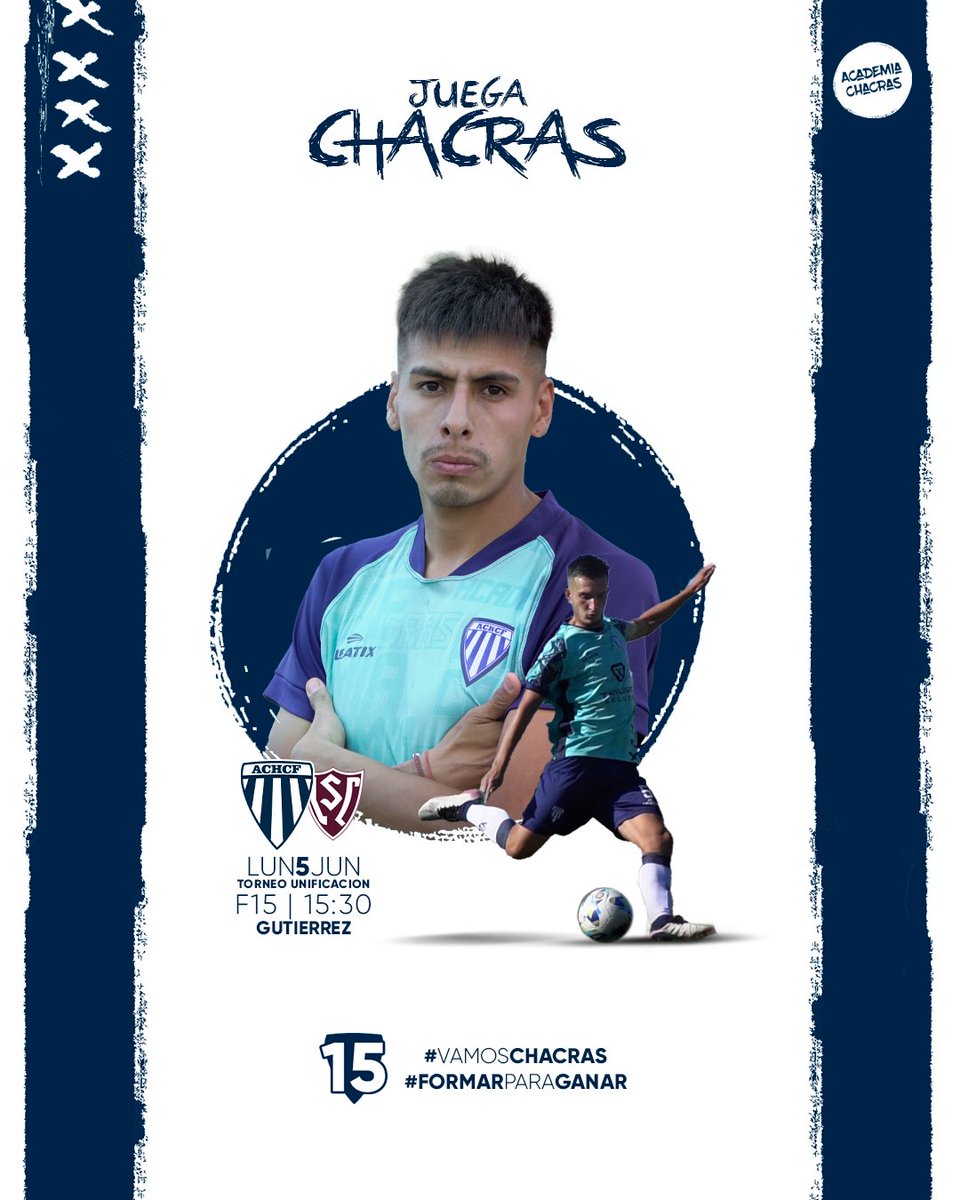 ChacrasOficial's tweet photo. #TorneoUnificacion | #Fecha15

🔥 DÍA DE CLÁSICO 

⚽️ Academia Chacras vs Luján Sport Club 
🏟️ Gutiérrez 
⏰ 15:30 

#VamosChacras 
#FormarParaGanar 
#15AñosFormando https://t.co/a2QppOI67X