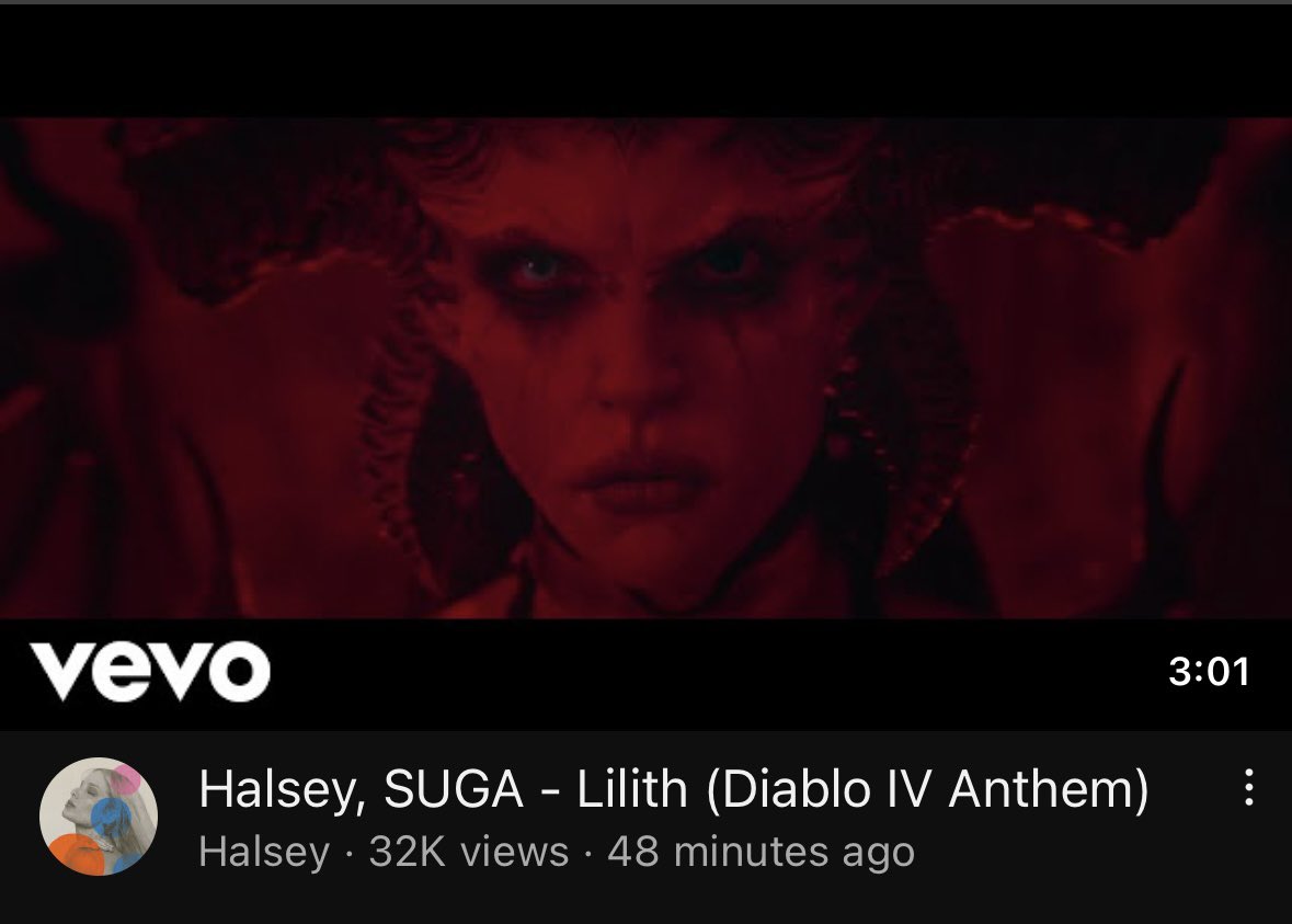 luseokk's tweet photo. 32K????? 
Wtf go watch this masterpiece  #SUGA #HalseyxSUGA #Lilith 

Halsey, SUGA - Lilith (Diablo IV Anthem) https://t.co/WPmdy0kqcw https://t.co/WhaEb2dIYW