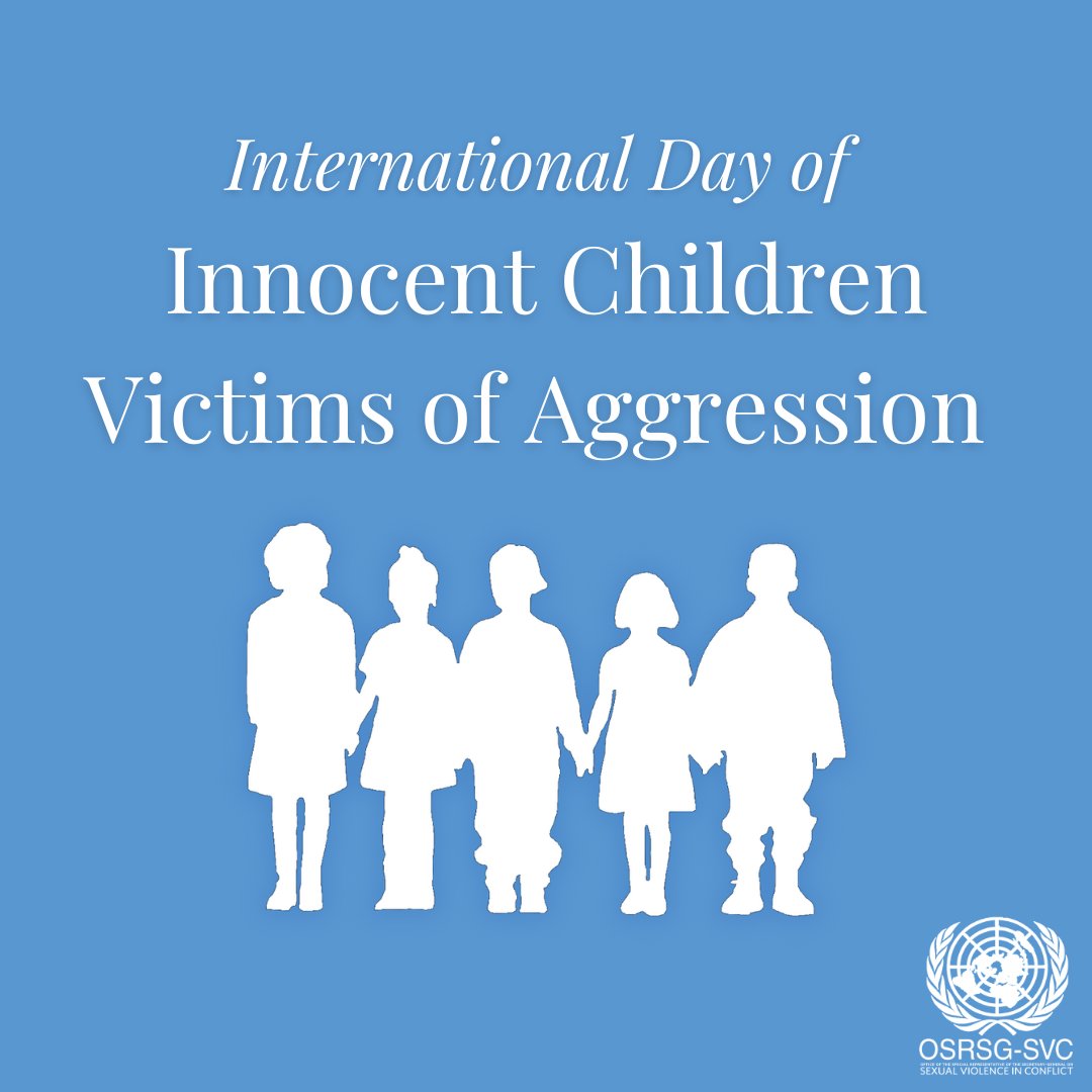 Millions of children are living in countries affected by armed conflict. They are often the most defenceless victims of #CRSV.  

In recognition of the Int. Day of Innocent Children Victims of Aggression, we call for the END to all forms of violence against children.