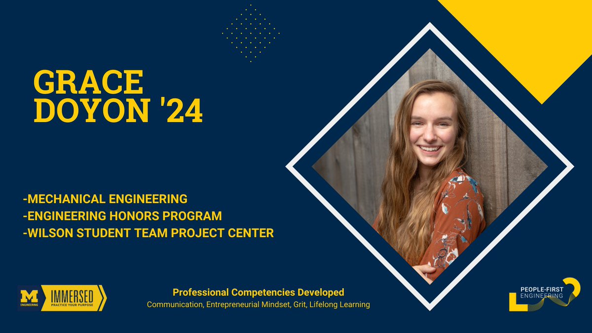 "Through the Michigan Vertical Flight Technology team, I have been able to explore the practical applications of engineering and grow my skills in technical and professional fields"- Grace Doyon '24. #StudentSpotlight #PracticeYourPurpose