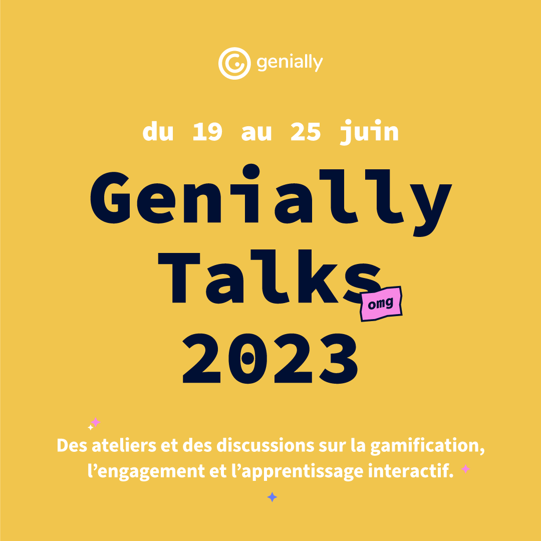 genially_fr's tweet photo. Nos nouveaux webinaires arrivent ! 💥 Nous vous invitons aux  #GeniallyTalks, une série de discussions et d’ateliers sur la gamification, l’engagement, l’apprentissage interactif.

📌Pour vous inscrire, cliquez ici : https://t.co/gL0UqwNQAA https://t.co/y3jfkkSjMG