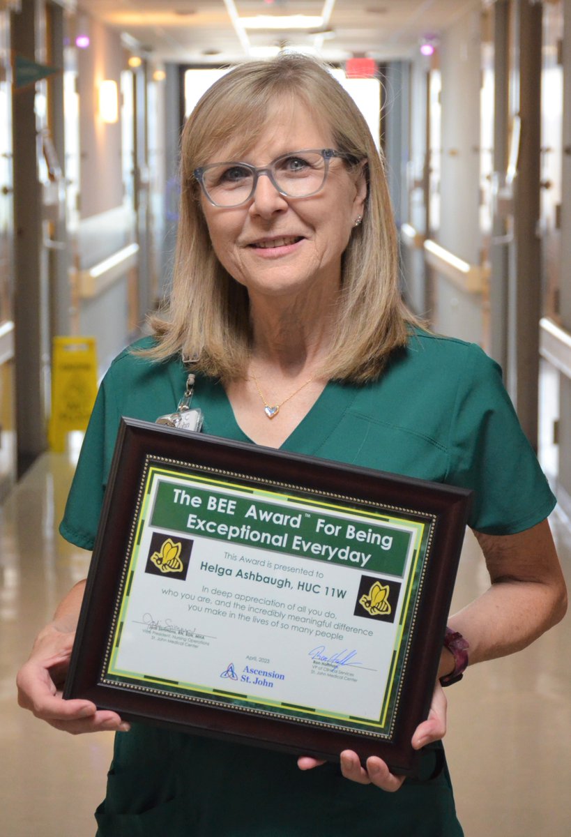 StJohnHealthOK's tweet photo. Congratulations to Helga Ashbaugh! She is a recipient of our Being Exceptional Everyday award. The BEE award honors our associates who personify our values and remarkable patient experience. Well done! #LeadingWithQuality #CareForAll https://t.co/RV2TpaW3xN