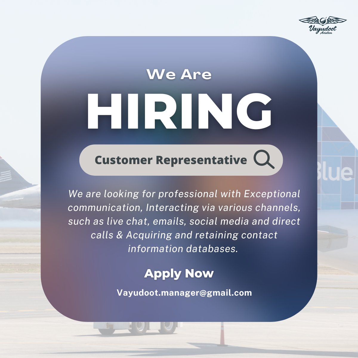 WeAreVayudoot's tweet image. 📢 Join our dynamic team! We're seeking enthusiastic Customer Representatives/Telemarketers to make a difference and elevate our customer service game. 📞💼
#vayudootaviation #NowHiring #CustomerRepresentative #Telecaller #JoinOurTeam #PassionateProfessionals #pilottraining