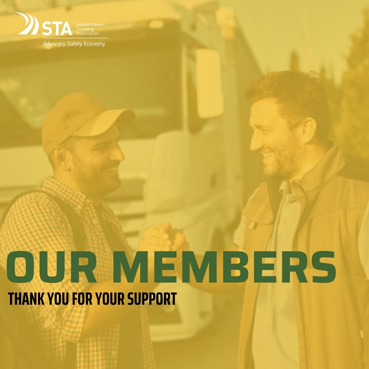 sasktrucking's tweet photo. The Saskatchewan Trucking Association would not be able to run without our amazing members, so here is to you.
Thank you for supporting us. @kfavel @CoopFCL 
#advocacy #safety #economy https://t.co/n0S7DRZtdM