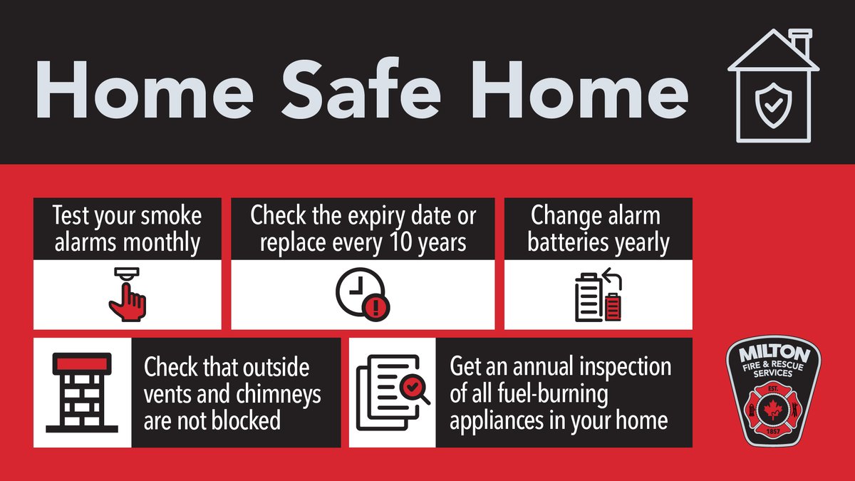We're launching our Home Safe Home program!🏡

Crews will be visiting homes throughout #MiltonON to offer free inspection of smoke &amp; CO alarms, while educating residents on fire &amp; life safety practices.

🔗ow.ly/rAZh50OEpOr