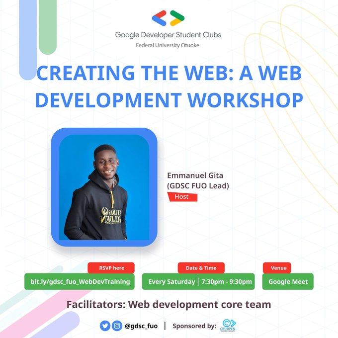 gdsc_fuo's tweet photo. A short Thread on how our 6 weeks free community bootcamp  went , powered by  @gdsc_fuo &amp; also supported by @crudpen @googledevs @googlestudents 
Sign-up : Click link on profile…
----
Also 👇🏼
Like ❤️ n' RT🔄  pls https://t.co/PHLQ3x1U9D