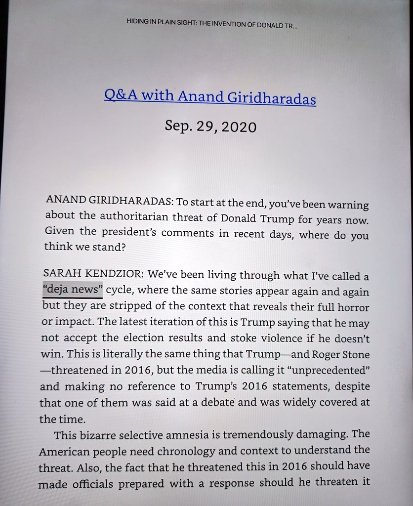 sarahkendzior's tweet photo. Deja News is a term I invented and fleshed out in my books HIDING IN PLAIN SIGHT and THEY KNEW, published in 2020 and 2022, excerpts below: 

https://t.co/fFKGlbBBdm https://t.co/O9TpjHBmwS