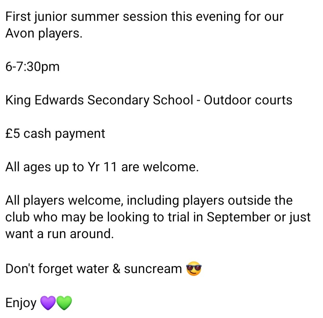 bath_nc's tweet image. We have 4 junior summer sessions running across June. Starting tonight! 
@AvonNetball @NetballinAvon @NetballSW Aimed at players looking to play in our U12/U14/U16 Avon squads next season! Players Y5 to Yr 11 welcome. 6-7:30pm KES, Bath. #netball #summertraining 💜💚