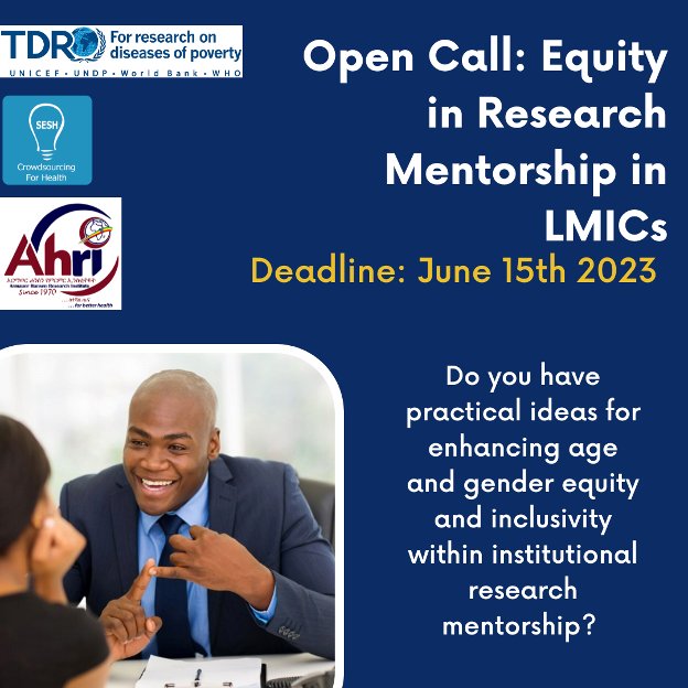 10 days till the deadline for submissions to TDR Global Open Call on enhancing equity in research mentorship! If you are interested in sending us your ideas, please submit by June 15th. More info here seshglobal.org/tdr-global-equ…