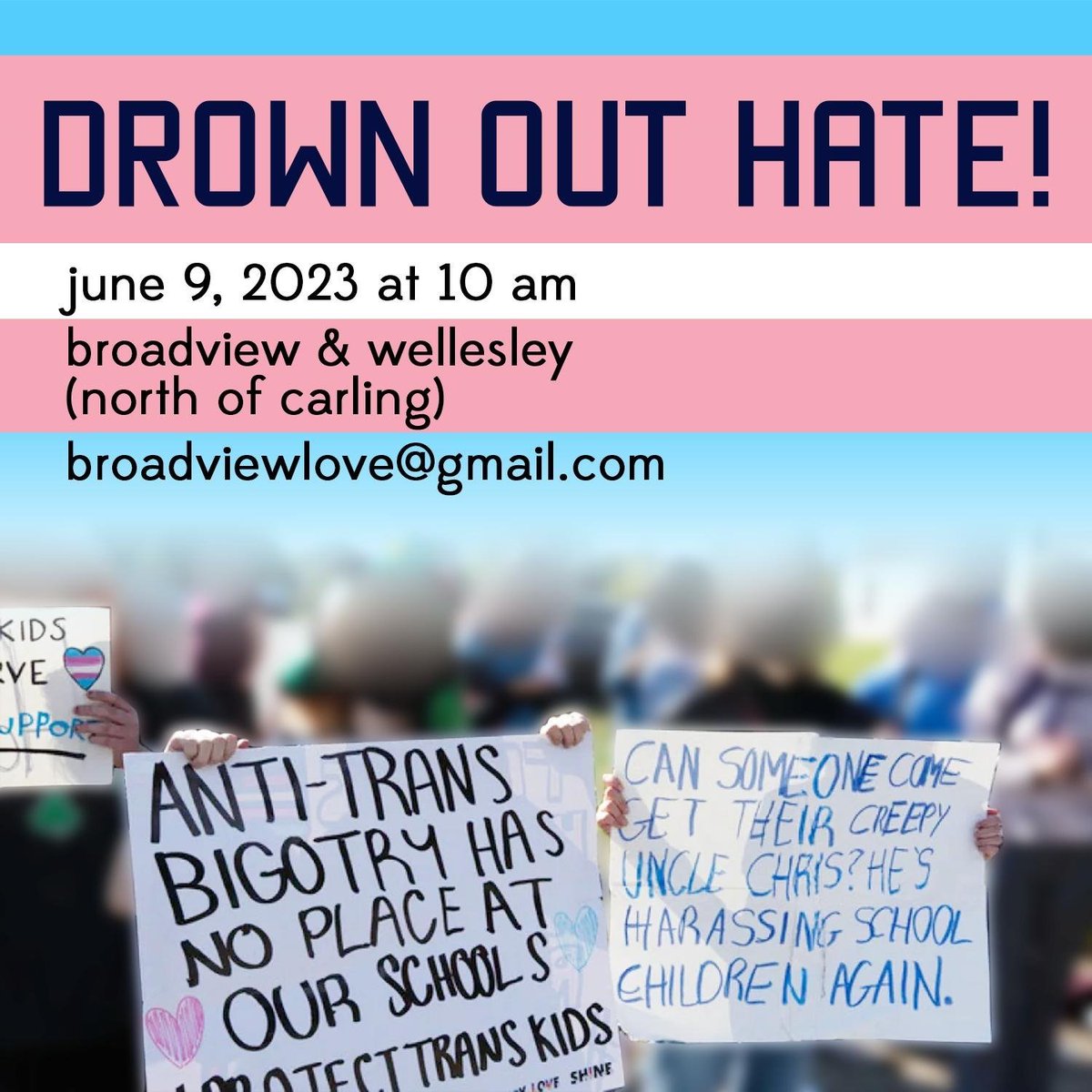 antihateca's tweet photo. 🚨 FRIDAY - JUNE 9 - OTTAWA 🚨

When: 10:00 AM
Where: Broadview and Wellesley

Anti-2SLGBTQ+ activists are planning to demonstrate outside Ottawa schools. 

Show up to support queer and trans kids! https://t.co/C5jz1ZM5kW