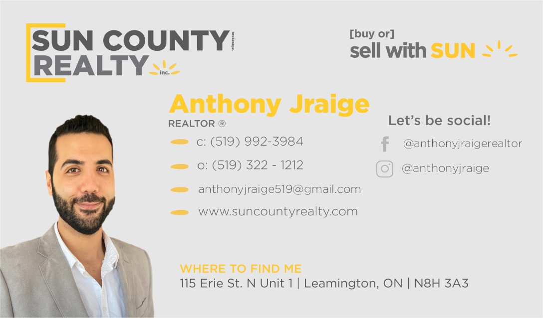 Our Duty Realtor this week is Anthony Jraige - Realtor®.
Please contact Anthony at (cell) 519-992-3984 📷 with any of your Real Estate needs!
#yqgrealtor #yqgrealestate #realestate #windsoressexcounty #sellyourhouse #forsale #sellwithsuncounty #getitsold #futurehome #suncounty