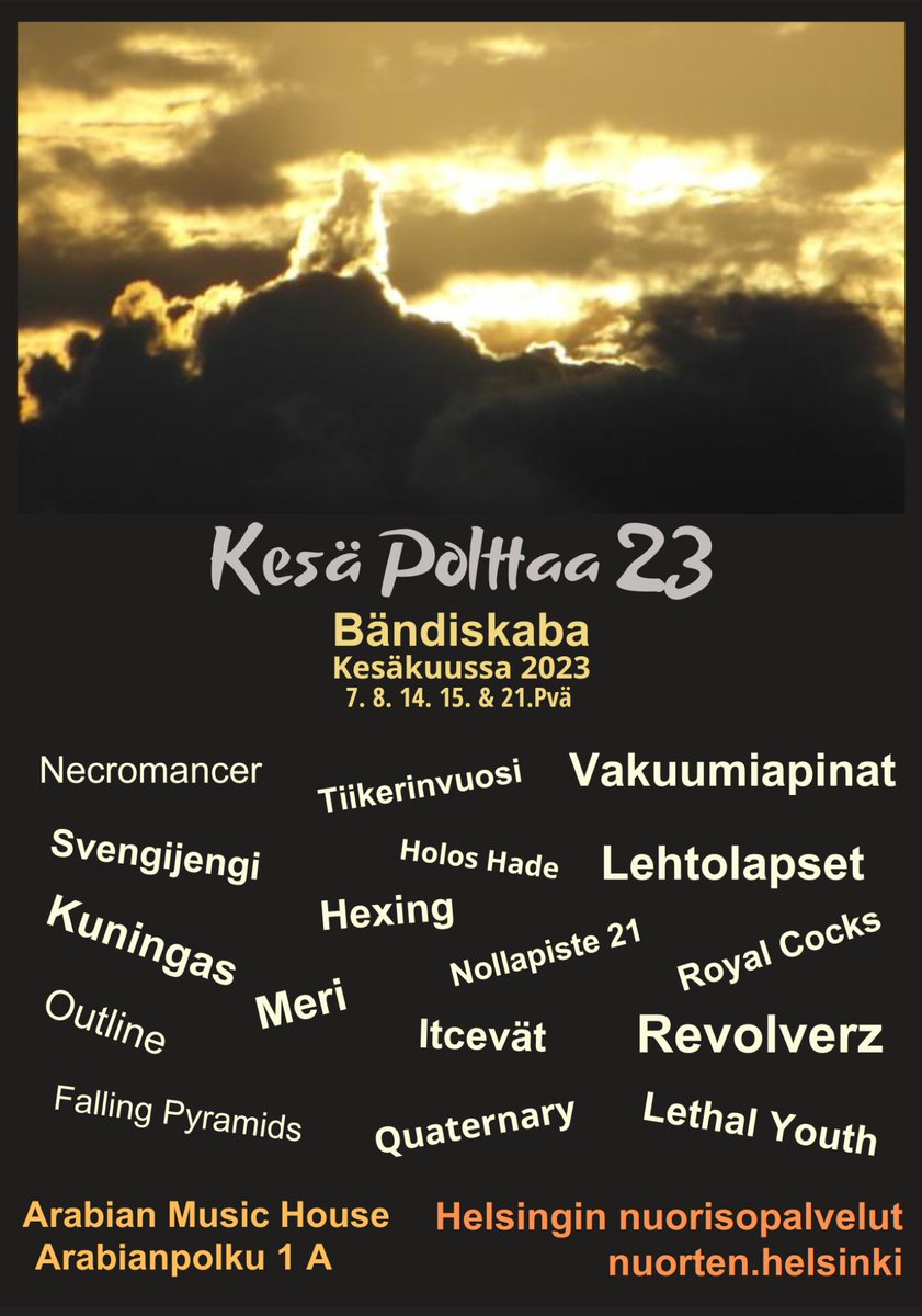 Kesä Polttaa 23
#bandiskaba #arabianranta #arabiamusichouse #arabiannuorisotalo <a href="/nuorten_hki/">Nuorten Helsinki</a>