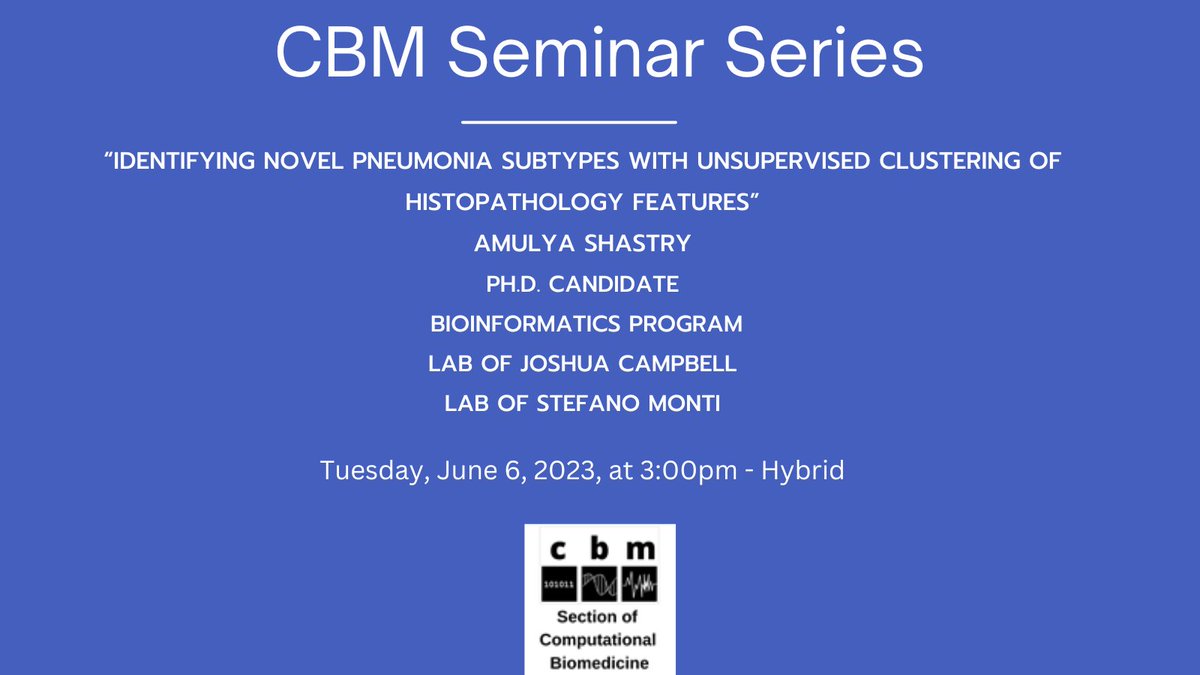 BU CompBioMed (@bu_cbm) on Twitter photo Don't miss tomorrow's CBM seminar in Evans 605 - students from the Campbell and Monti labs will present. See below for more details!
<a href="/BUMedicine/">Boston U Chobanian & Avedisian School of Medicine</a>
<a href="/BUbioinfo/">BU Bioinformatics</a> Don't miss tomorrow's CBM seminar in Evans 605 - students from the Campbell and Monti labs will present. See below for more details!
<a href="/BUMedicine/">Boston U Chobanian & Avedisian School of Medicine</a>
<a href="/BUbioinfo/">BU Bioinformatics</a>