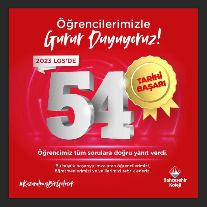 🏆Öğrencilerimizle Gurur Duyuyoruz!

Öğrencilerimizden aldığımız bilgiler doğrultusunda #LGS2023’te 54 öğrencimiz tüm sorulara doğru yanıt vererek rekor bir başarıya imza attı.

Sevgili öğrencilerimizi, öğretmenlerimizi ve velilerimizi yürekten kutlarız.

#bahçeşehirkoleji