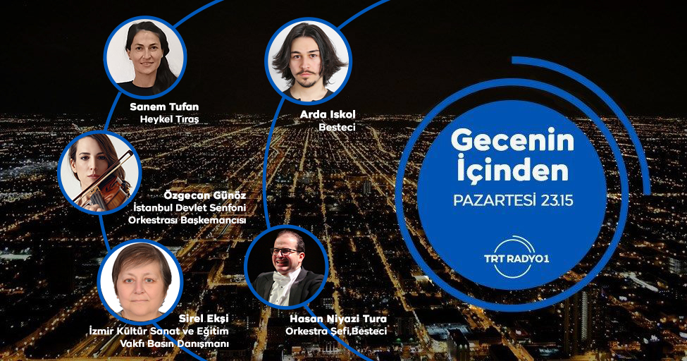 Bu gece, 23 Çağdaş Kadın Heykeltıraş sergisi eserlerini, 12. Nejat Eczacıbaşı Ulusal Beste Yarışmasında finale kalan bestecilerimizi, 36.sı düzenlenen Uluslararası İzmir Festivali'ni ve klasik müziği konuşuyoruz.
<a href="/sireleksi/">Sirel Eksi</a>, <a href="/ozgecangunoz/">Özgecan Günöz</a> <a href="/Ardiskol7/">Arda</a> <a href="/HasanNTura/">Hasan Niyazi Tura</a> @d0rukyilmaz