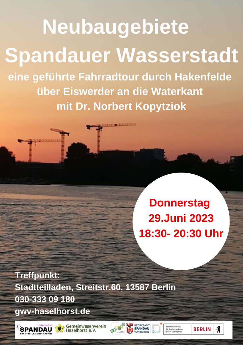 Fahrradtour durch die Spandauer Wasserstadt am 29. Juni 2023.