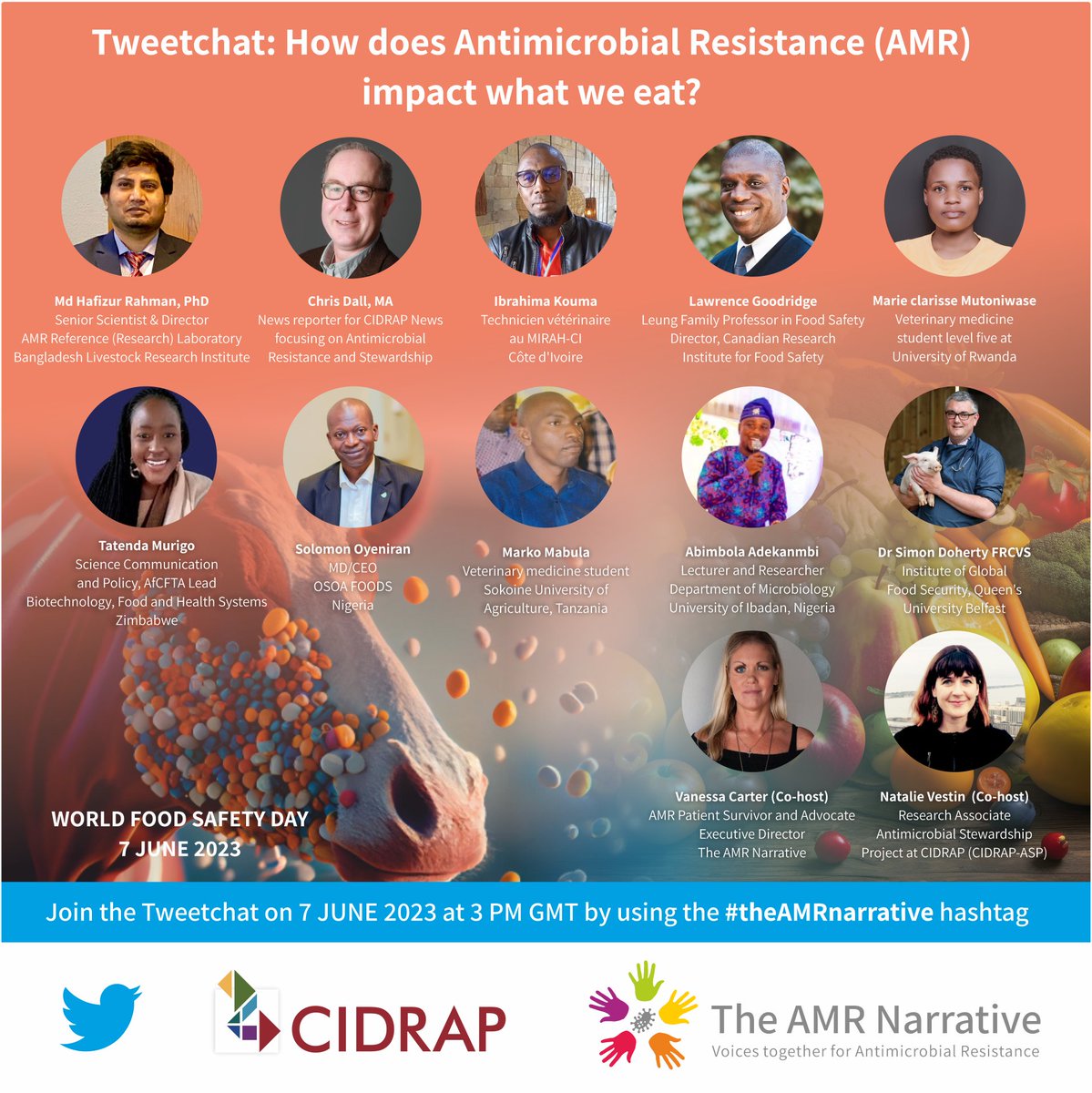 Another Tweetchat on #FoodSafety Day focused on #AMR & the impact on foods we eat! 

Everyone welcome, incl #PatientAdvocates, #ConsumerAdvocates & professionals working in this field!

Co-hosted by @natalievestin from @CIDRAP_ASP & myself from @theAMRnarrative 

#theAMRnarrative