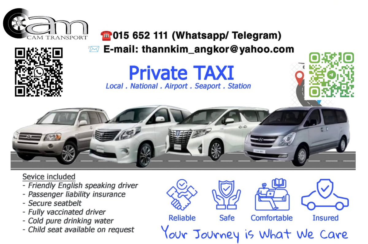 KBunthann's tweet photo. A clean, comfortable, safe, insured private SUV /Minivan for your trip! More details about us please have a look at  Cam Transport  Services.
• Friendly English speaking drive
• Passenger liability insurance
• Cold towel &amp; water
Book Us: Inbox 015 652 111 (WhatsApp,Telegram) https://t.co/sflzjPBTod