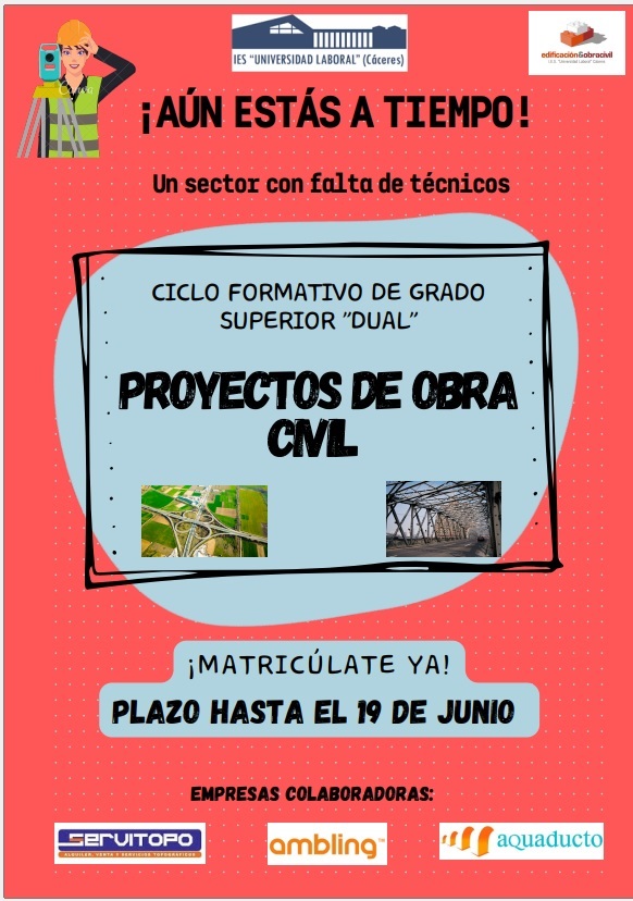 EOCLALABORAL's tweet photo. SE AMPLIA EL PROCESO DE ADMISION EN CICLOS FORMATIVOS DE FORMACION PROFESIONAL HASTA EL 19 DE JUNIO DE 2023 EN EXTREMADURA: CURSO 2023-2024
https://t.co/rbjDAOM1oR https://t.co/v7rFXIwE5u