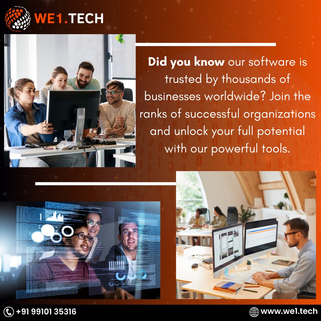 Did you know our software is trusted by thousands of businesses  worldwide? Join the ranks of successful organizations and unlock your  full potential with our powerful tools.
 #TrustedSoftware #BusinessSolutions #GlobalReach #SoftwareSuccess  #PowerfulTools #BusinessGrowth
