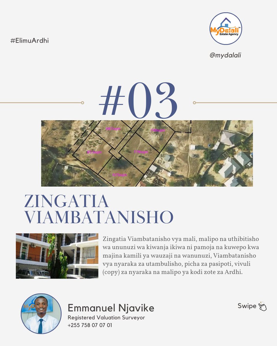 MyDalali's tweet photo. Mambo ya Kuzingatia unapotaka kununua kiwanja...

#Dalali #mydalali #Tanzania #TanzaniaRealEstate #Housing #Nyumba #Kiwanja #DaresSalaam #RealEstate #Property #HomeSweetHome #ForSale #HouseHunting #DreamHome #NewListing #JustListed #OpenHouse #LuxuryLiving https://t.co/qXORAb8sKs