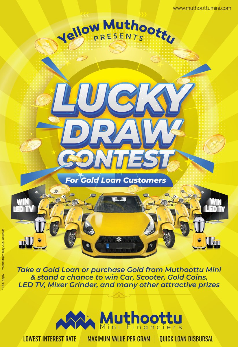 MuthoottuGroup's tweet photo. Yes, you read that right! Just take a gold loan and take home the grand prize! For more details visit your nearest Muthoottu Mini branch or give us a ring @ 1800 2700 212.
#contestalert #contest #win #winbig #winprize #wincontest #luckydraw #luckydrawcontest https://t.co/cFCdsywb2l