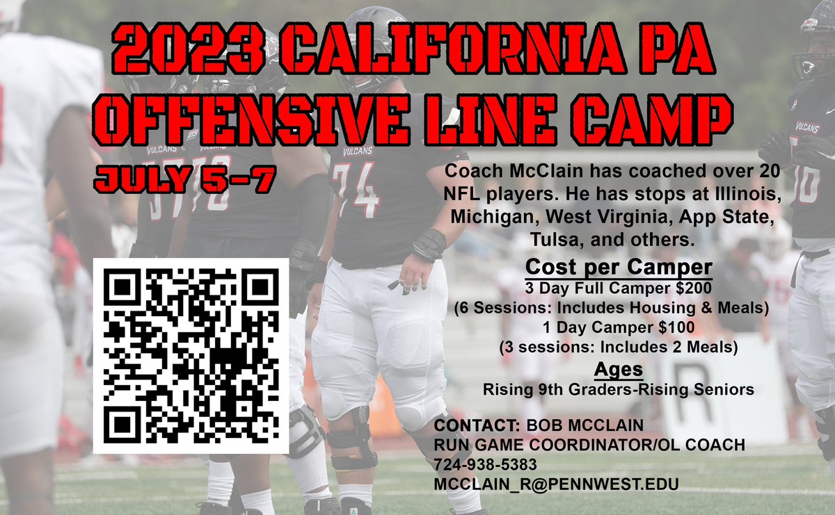 Here’s the updated camp info with Housing and Meals information. Come out & enhance your OL skills! Pre-register at the link below. #Olinepride #Trenchwork linktr.ee/vulcanfootball…