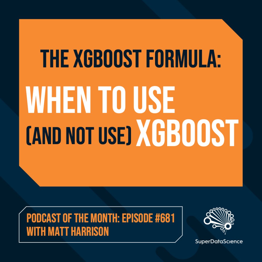 JonKrohnLearns's tweet image. Our #SuperDataScience Podcast of the Month features @__mharrison__ detailing the powerful XGBoost algorithm. 

To commemorate, we made an infographic of Matt&apos;s guidance on when to use #XGBoost — and when not to!

Watch here: superdatascience.com/681