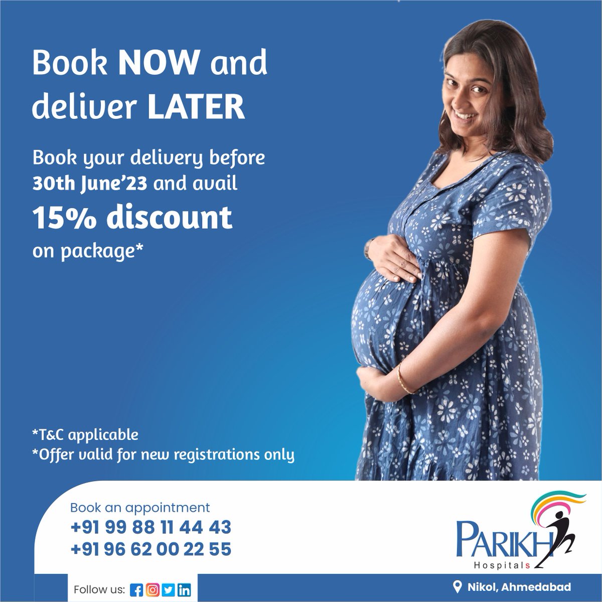 Book Now and deliver Later Book your delivery before 30th June 2023 and avail 15% discount on package* *T&C Applicable *Offer valid for new registrations only #ParikhHospitals #nikol #offer #ivfpackage #gyneccare #besthospital #prepregnancycare #advancecare #bestgynecdoctor