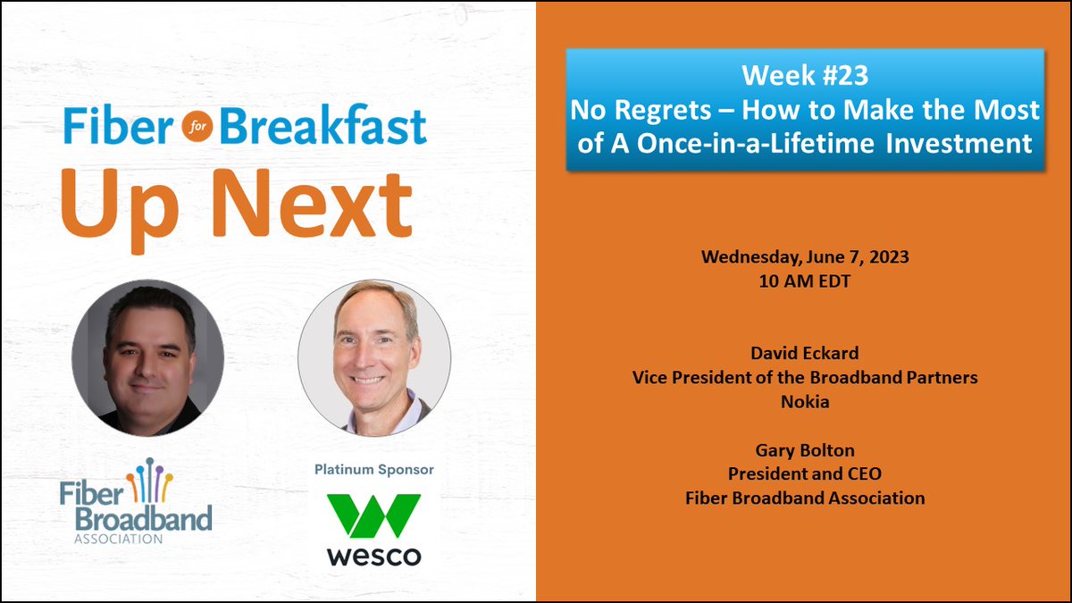 fiberbroadband's tweet photo. Next up on #FiberforBreakfast, @nokia will explore the #technologies that enable operators to create #futureproofnetworks by leveraging new advances from researchers in Bell Labs and more.

Register today: https://t.co/Y6Oa7L7rWy

#fibernetworks #fiberoptics #broadbandtechnology https://t.co/mD4iukGKcz