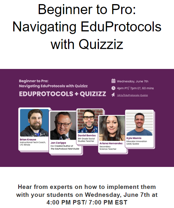 Interested in learning how @quizizz pairs with #FastandCurious #FAC #EDUProtocols? Don't miss this FREE webinar. us06web.zoom.us/webinar/regist… #sschat #engsschat #dbcincbooks #FormativeAssessment