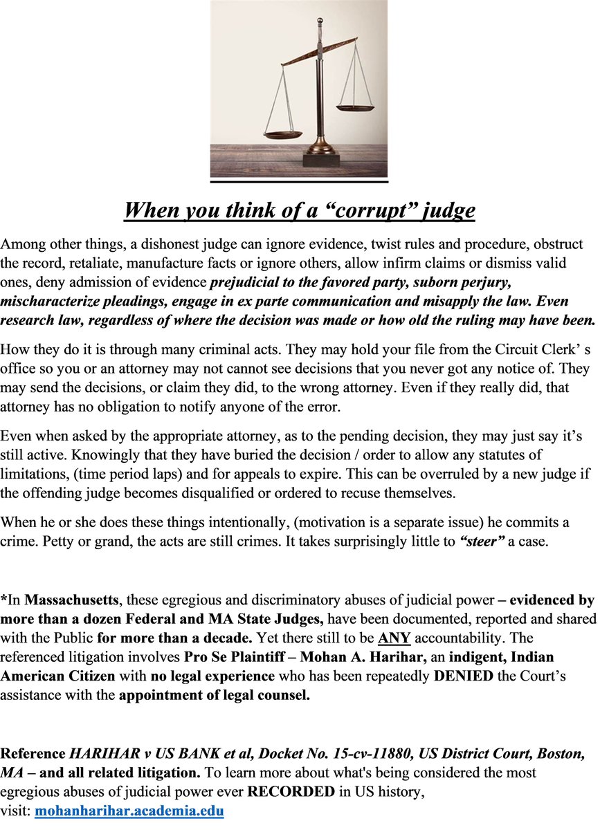 To learn more about what's being considered the most egregious abuses of judicial power ever RECORDED in US history, visit: 
mohanharihar.academia.edu

It's time for the Public to start paying attention...