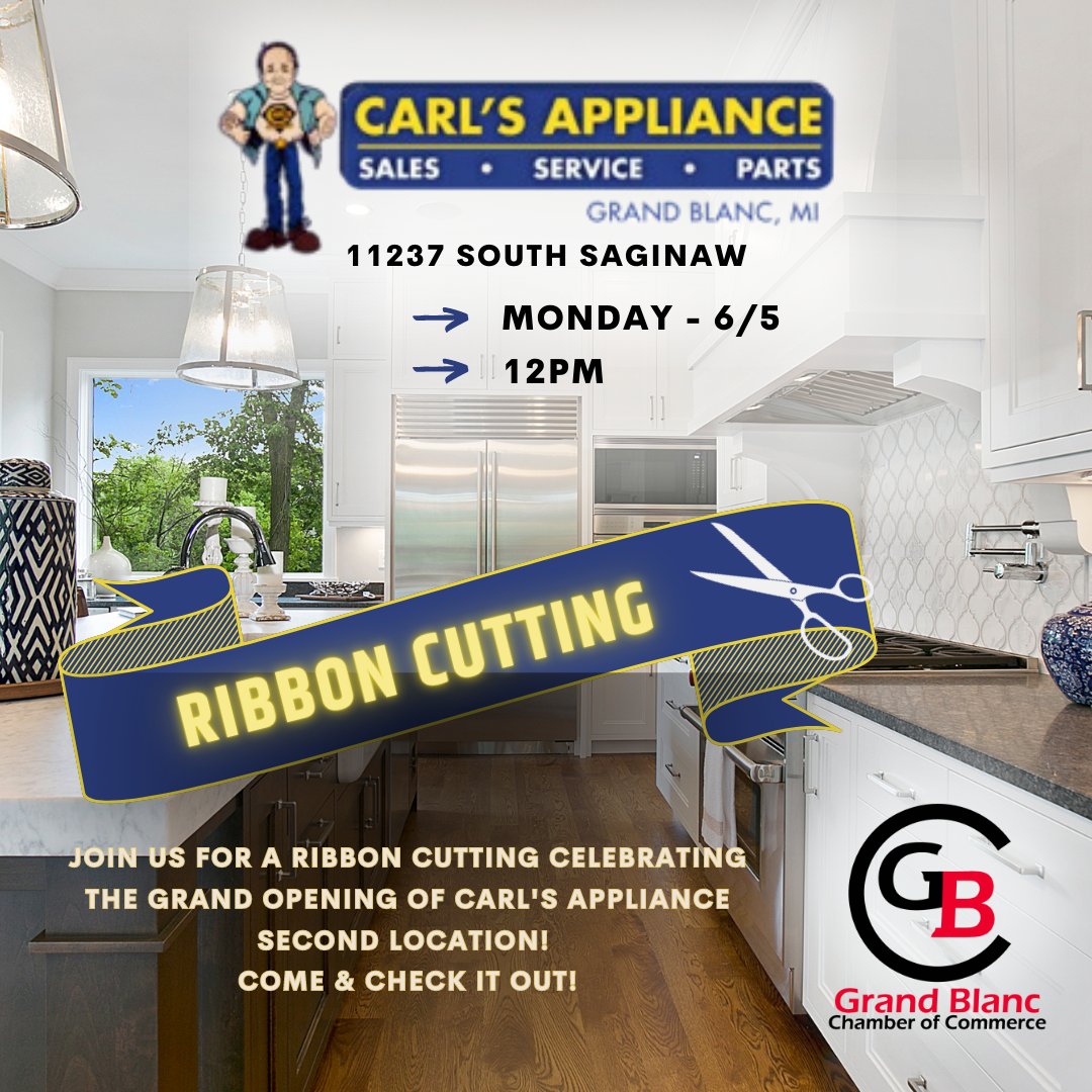 GB_Chamber's tweet image. Join us for the Ribbon Cutting of Carl's Appliance 2nd location at noon today (6/5)!  Lots of other news is included in this weeks newsletter.  Discounted Fun Fest Advance Purchase Wristbands are now available.  Our next After 5 is at Kickers and MORE! ht
conta.cc/45OTOko