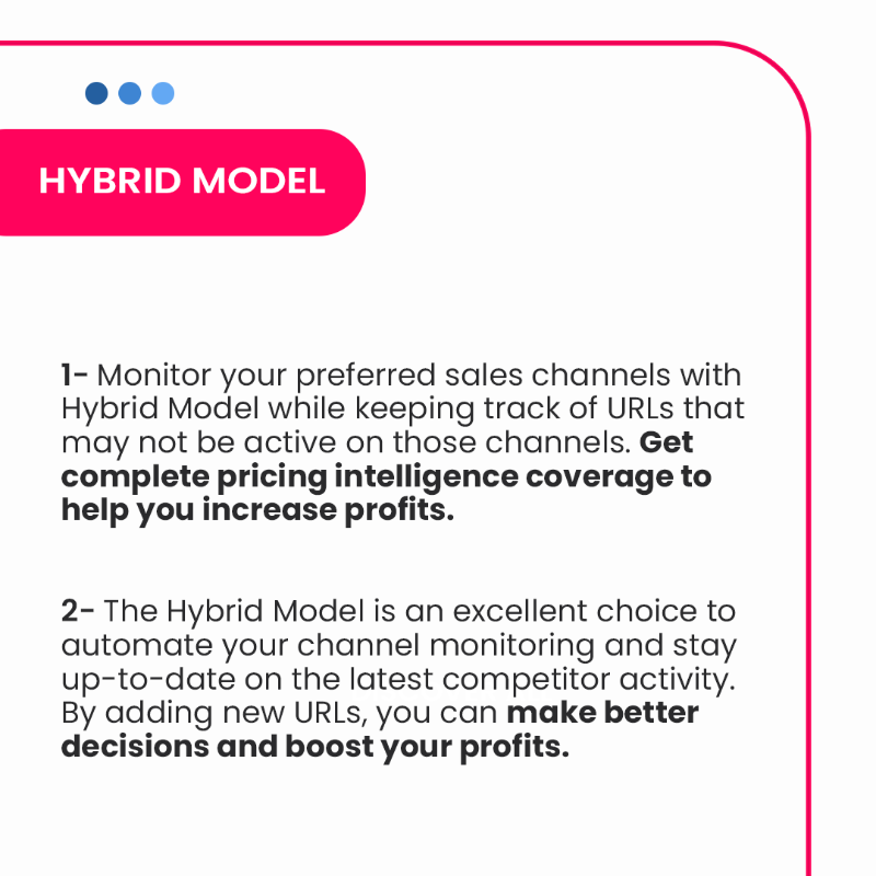 PrisyncCom's tweet photo. 👀 What is the new Hybrid model of Prisync? 

Competitor price monitoring is a must for #ecommercebusinesses; learn new models to ease your #pricing decisions! 😎🔥

You can always register to test it out! 😎

#pricetracking #pricemonitoring #pricingoptimization