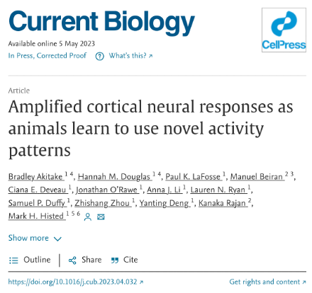 HistedLab's tweet photo. Happy to share our recent paper, showing cortical pattern amplification with learning, w/ @KanakaRajanPhD lab,
just pub'd in Curr Biology. 🧠📄

Below in thread: Huge percept. improvement. No vis resp changes. Simple recurrent model. Relationship to recent @PeronLab. +more. 1/14 https://t.co/IXXVF4NyO2