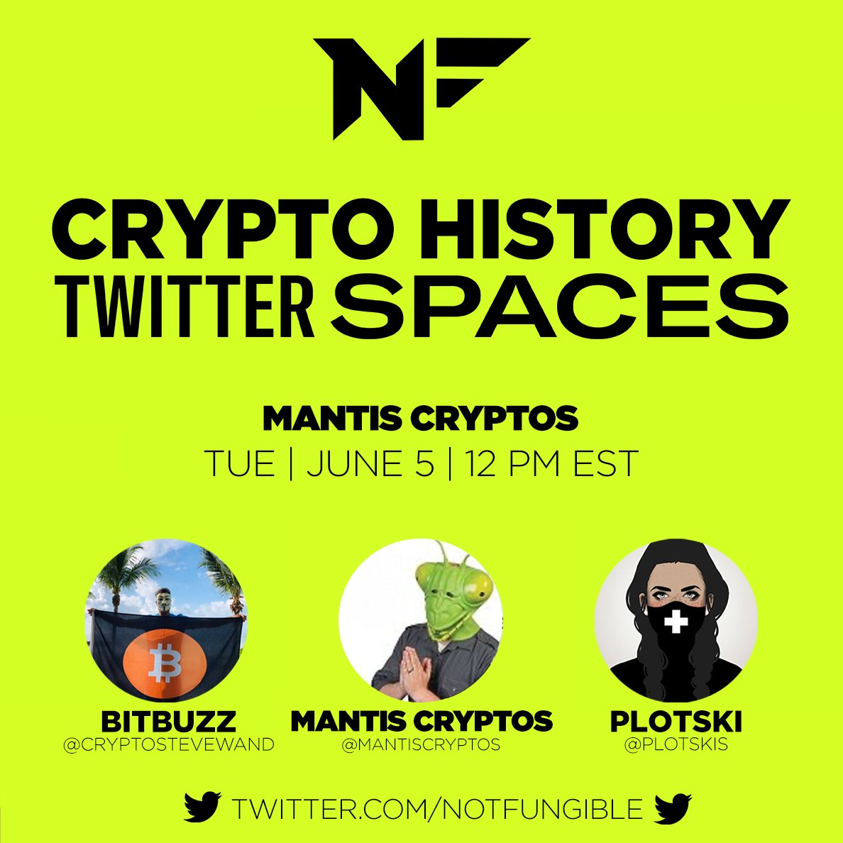 We're welcoming @MantisCryptos to join Crypto History tomorrow!! Let's dive into the world of physical crypto collectibles and more with a true pioneer in the field! 🤿 🕛 12 PM EST 🎙 @CryptoSteveWand @Plotskis ⏰ Set a reminder 👇 twitter.com/i/spaces/1gqGv…