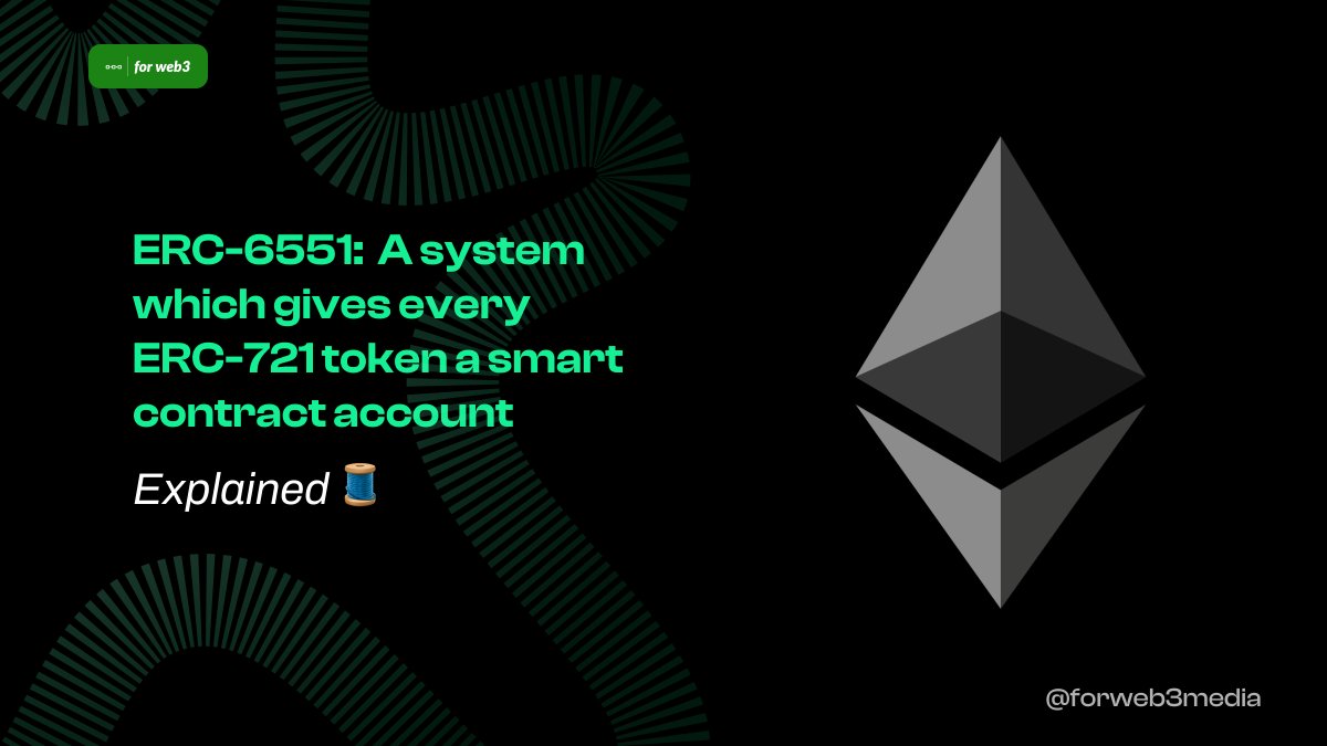 forweb3media's tweet photo. Get ready to level up your NFT game with ERC-6551! 🔥

Turn your ordinary ERC-721 tokens into unstoppable superheroes on the blockchain 🦹🏼‍♂️

Hold on tight as we dive into the thrilling world of token-bound accounts 🎢

Here's everything you need to know about ERC 6551 🧵 https://t.co/sPBlj6oIRA