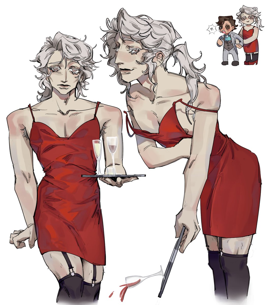 gotha3sdrew's tweet photo. whoops! he spilled the wine! 

also, pls forgive me (couldn't find og post talking abt red dress frederick,,) https://t.co/YwgWCVdTEX